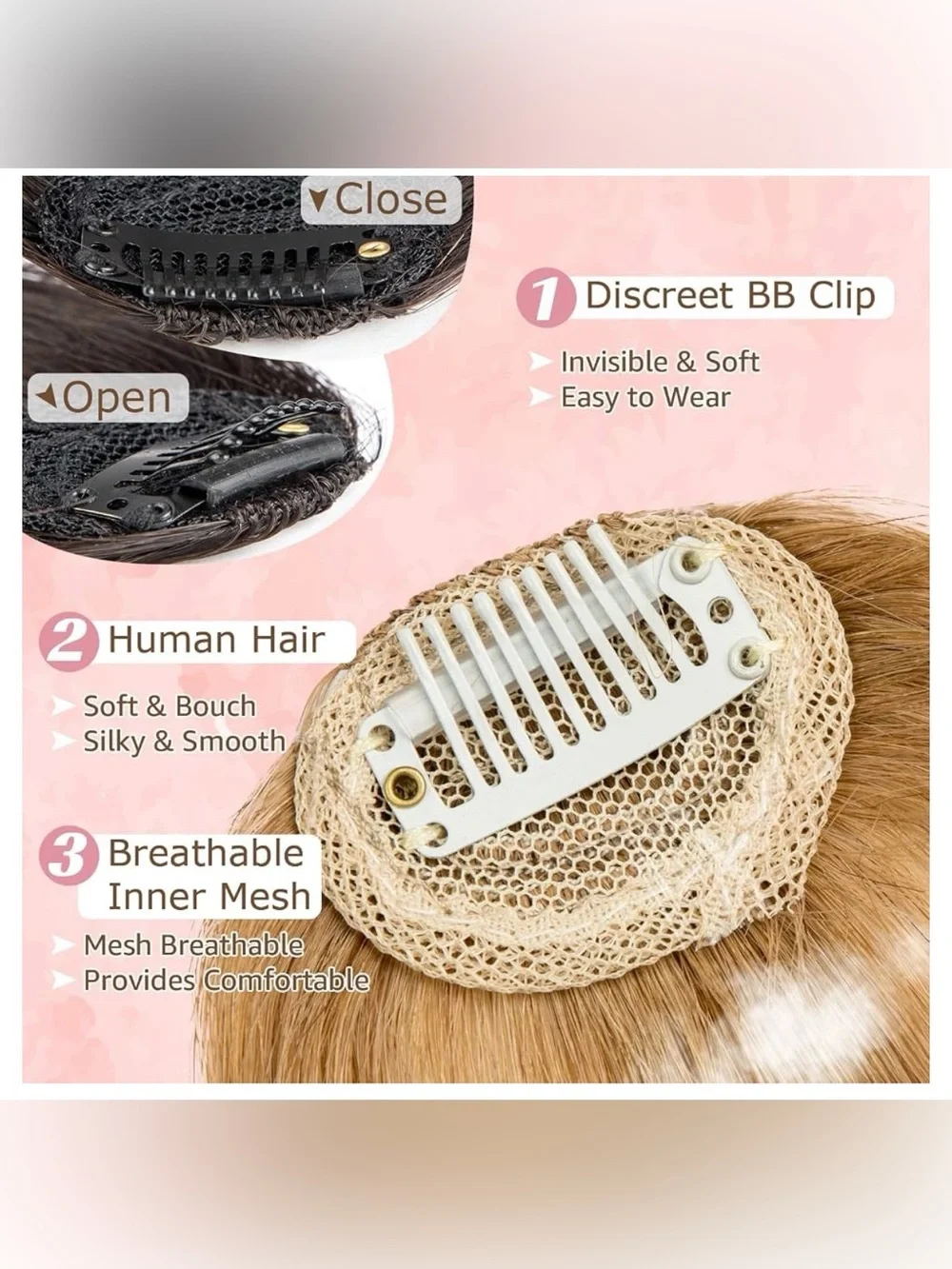 EINAEY 100% Human Hair Clip in Bangs. Wear the Look You Love NWT